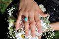 Mohave Turquoise oval solitaire statement ring with serrated bezel size 8 - Turquoise Jewelry - for Calm, Protection & Truth