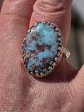Natural Larimar Gemstone Oval Statement Ring in Sterling Silver Size 9.5 for inner peace and to soothe anxiety