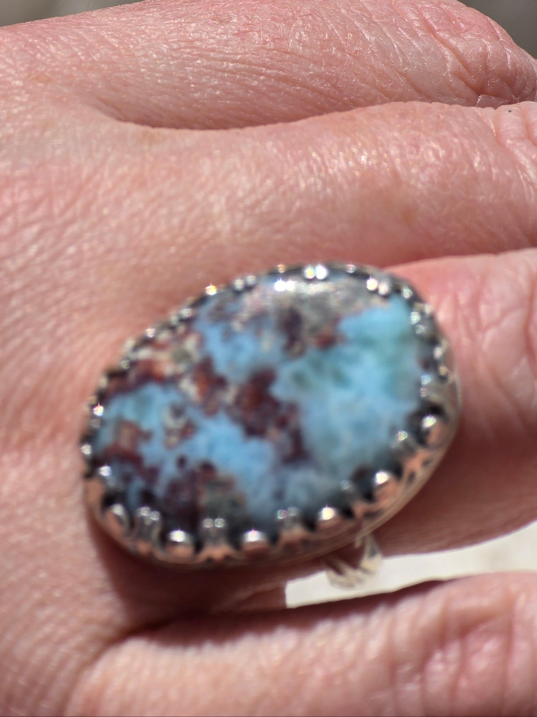 Natural Larimar Gemstone Oval Statement Ring in Sterling Silver Size 9.5 for inner peace and to soothe anxiety