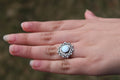 Kyocera White Opal Sterling and Fine Silver Flower Ring size 5.5 | Handcrafted Filigree Statement Ring | Artisan Boho Ring for Inspiration & Transformation.