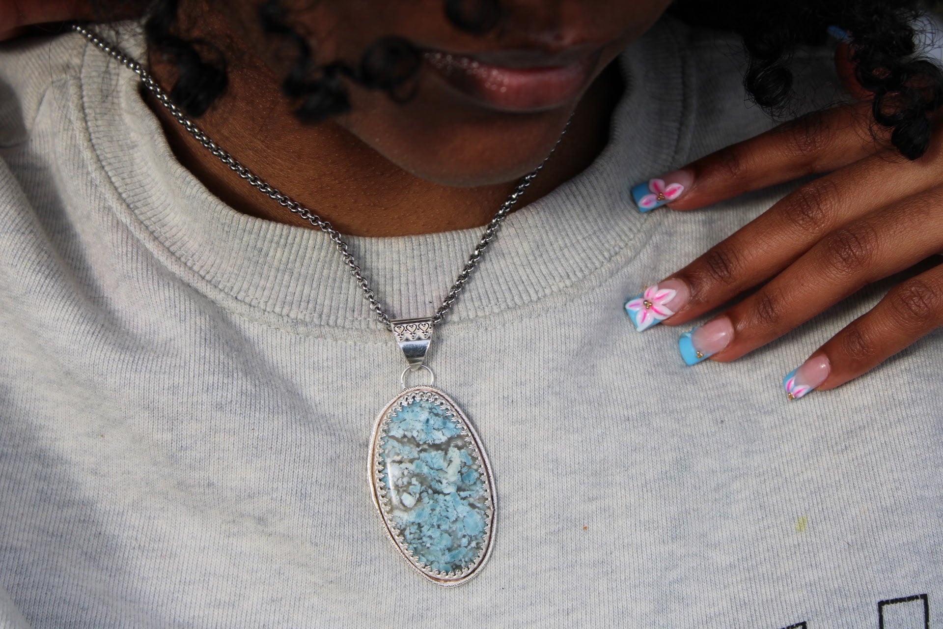 Opal & Chalcedony Sterling Silver Pendant | Large Natural Stone Boho Pendant | Handcrafted Crystal Jewelry for inspiration and to reduce anxiety