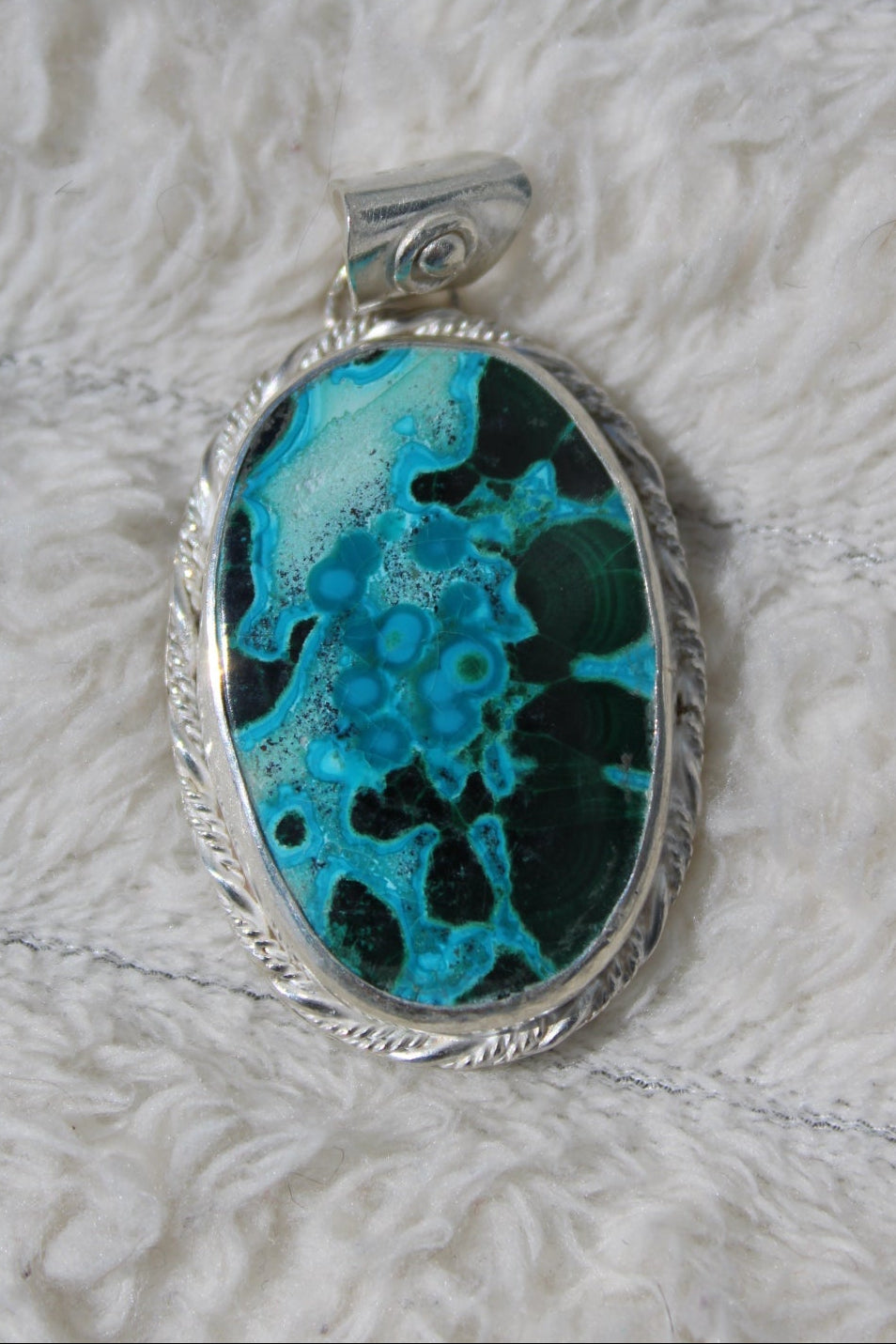 Chrysocolla in Malachite Sterling Silver Pendant Artisan One-of-a-kind Talisman for healers - for clarity of voice and the courage of the heart