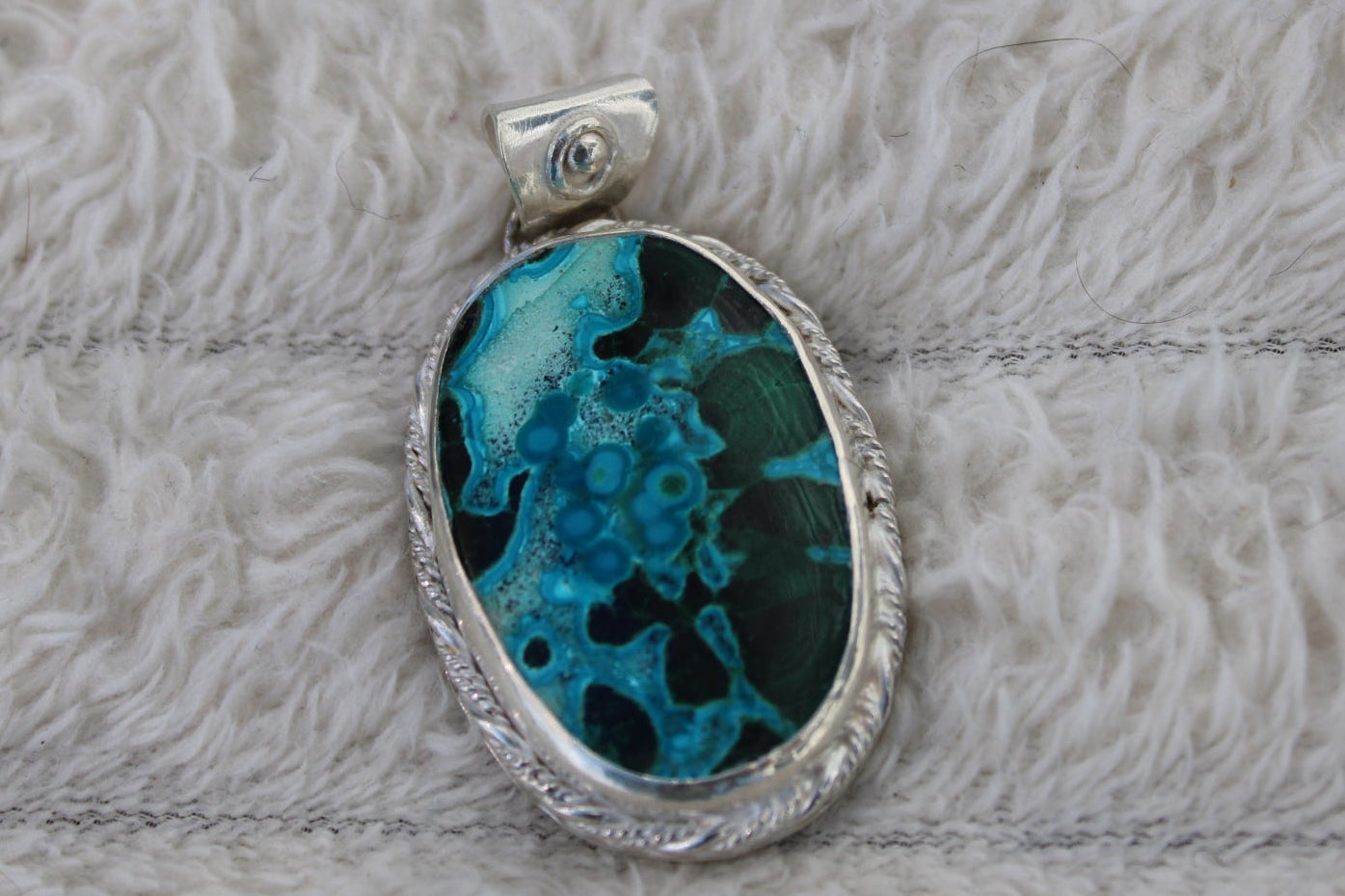 Chrysocolla in Malachite Sterling Silver Pendant Artisan One-of-a-kind Talisman for healers - for clarity of voice and the courage of the heart