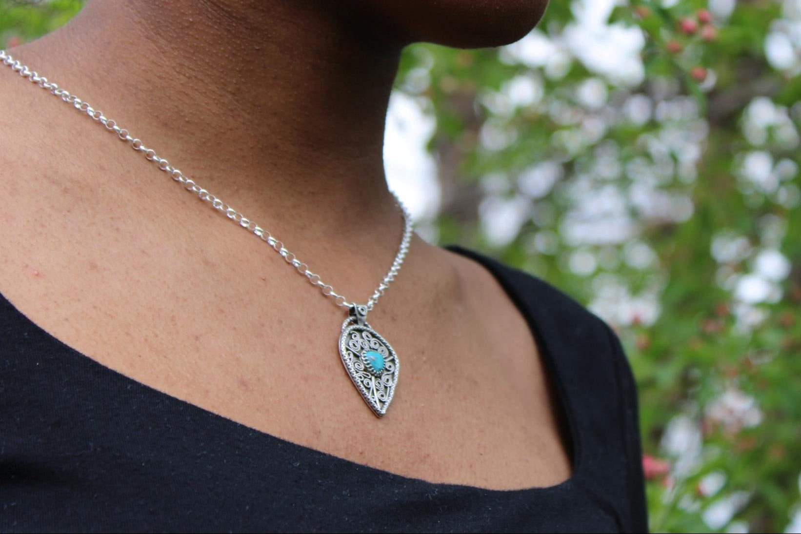 Sterling Silver Filigree Pendant | Morenci Turquoise | One of a Kind - Statement piece - for protection, courage and calm