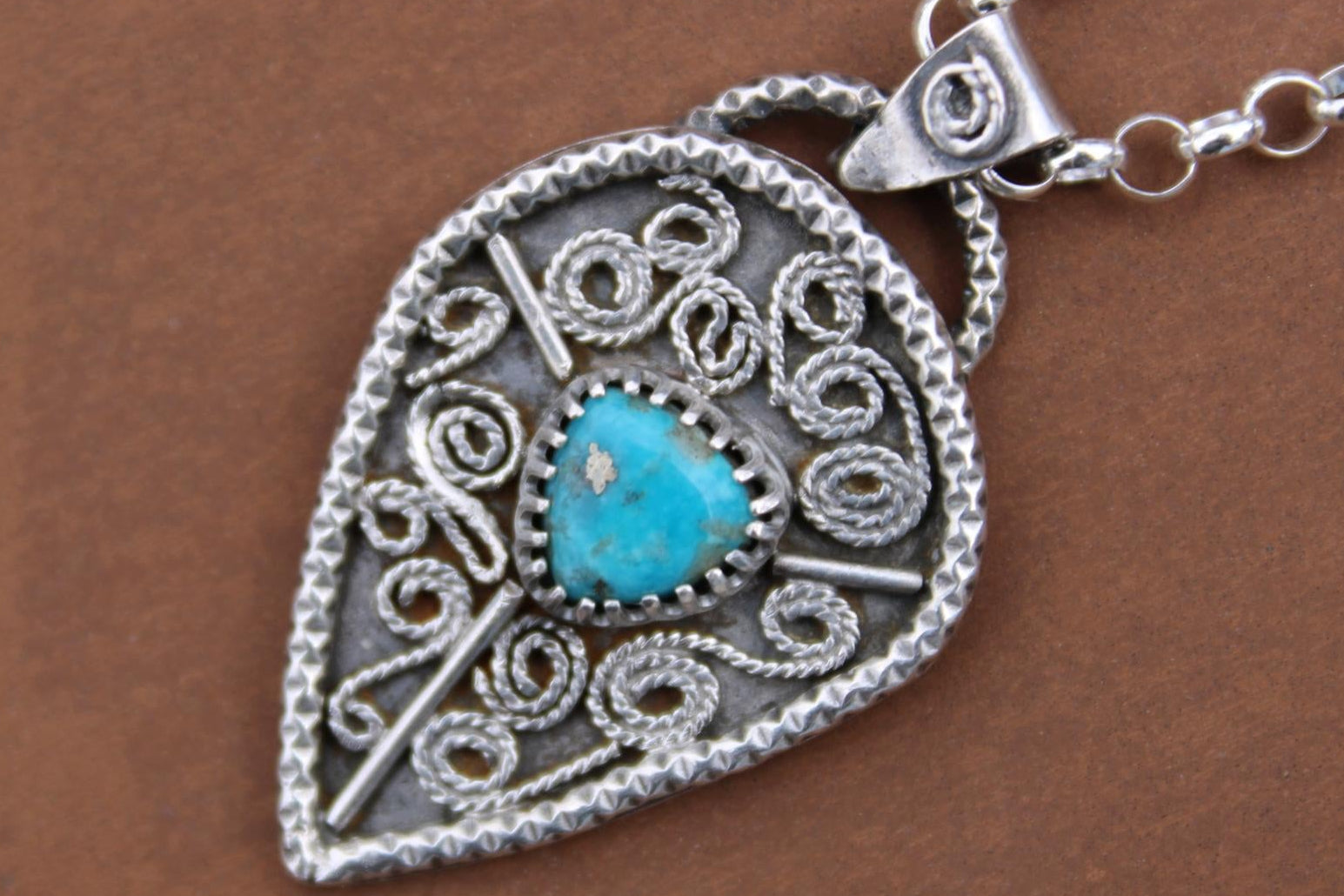 Sterling Silver Filigree Pendant | Morenci Turquoise | One of a Kind - Statement piece - for protection, courage and calm