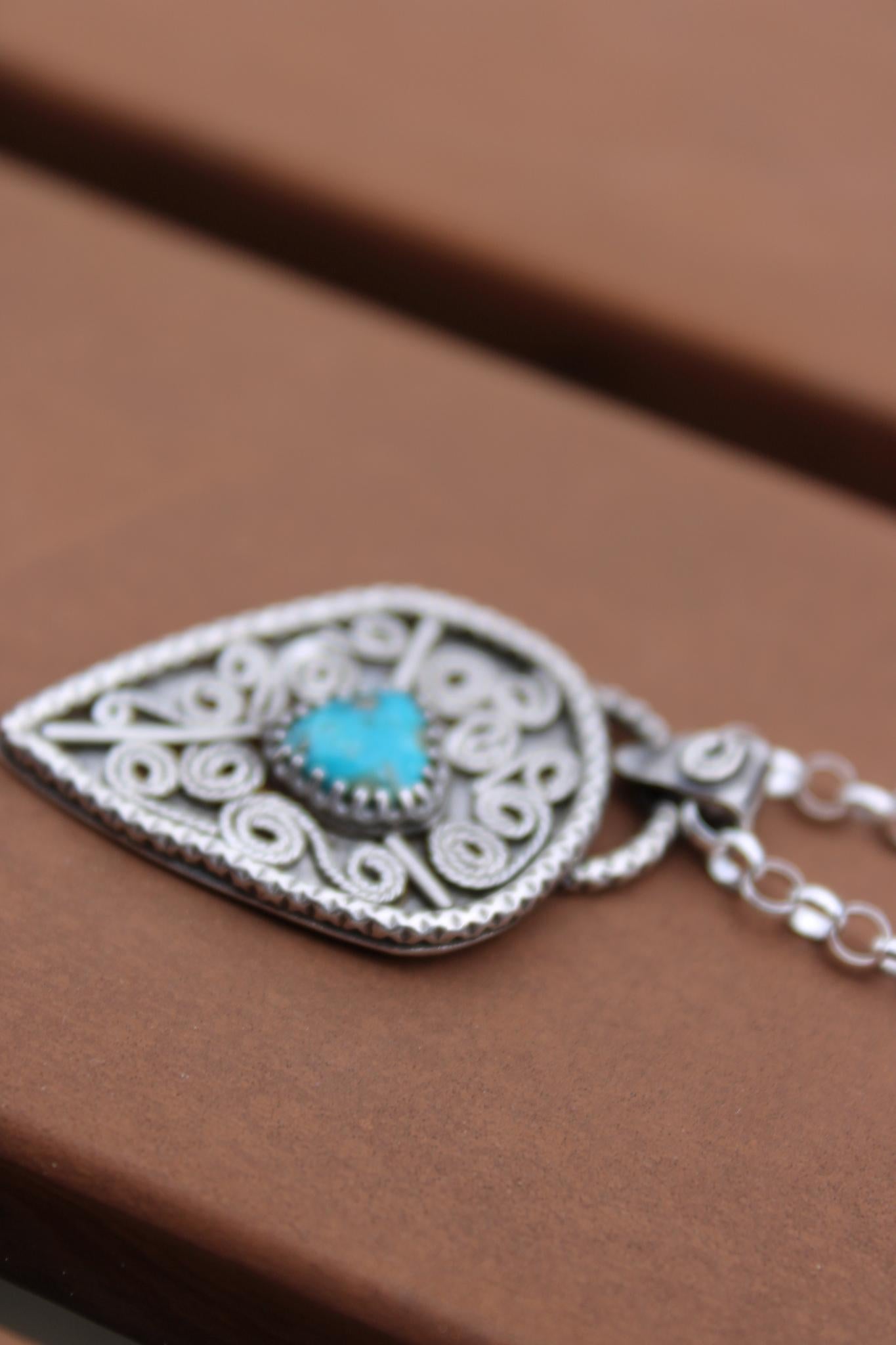 Sterling Silver Filigree Pendant | Morenci Turquoise | One of a Kind - Statement piece - for protection, courage and calm