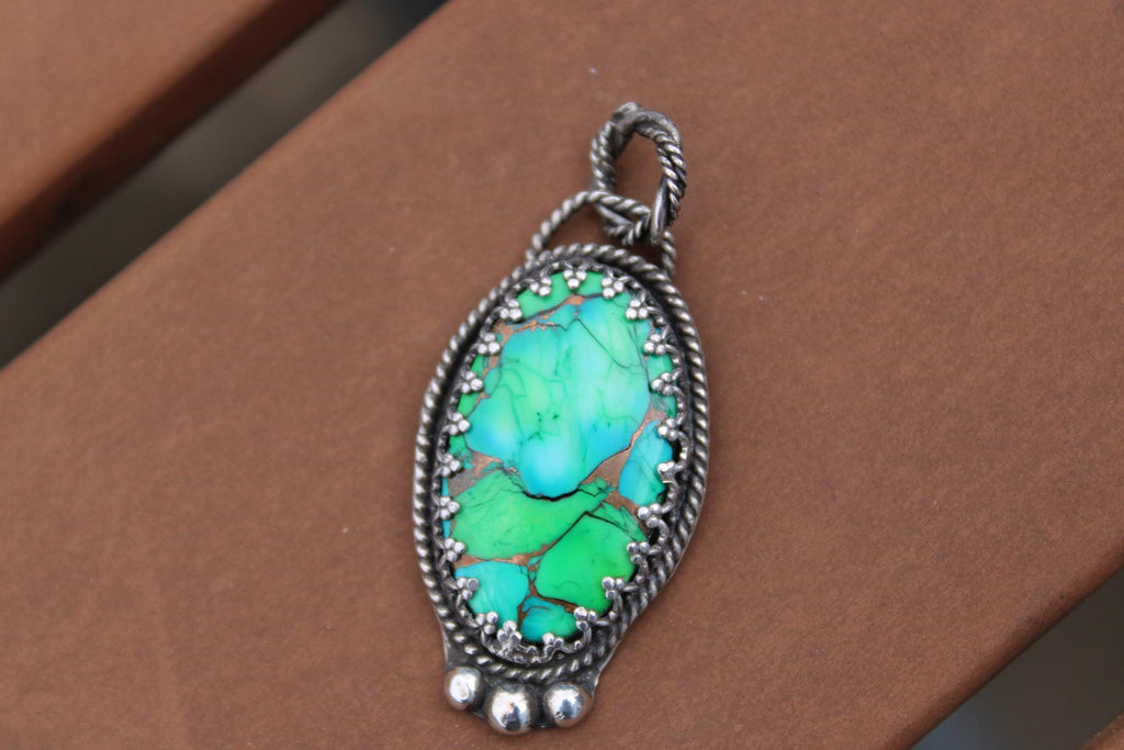 Sterling Silver Pendant | Peacock Dahlia Turquoise | One of a Kind - for Protection and Grounding