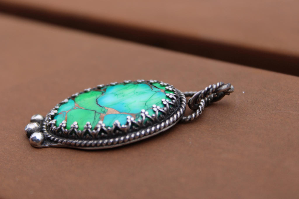 Sterling Silver Pendant | Peacock Dahlia Turquoise | One of a Kind - for Protection and Grounding