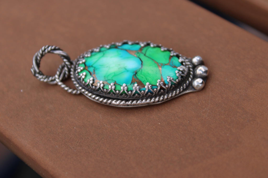 Sterling Silver Pendant | Peacock Dahlia Turquoise | One of a Kind - for Protection and Grounding