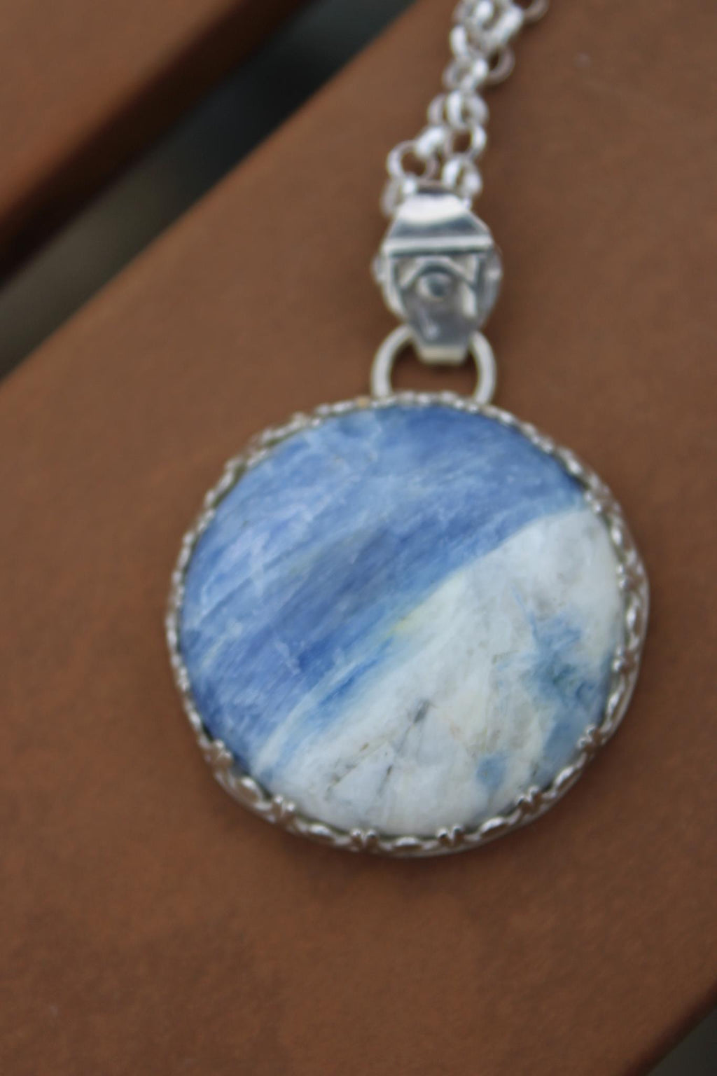 Blue Kyanite Quartz Round Pendant Sterling Silver | One of a Kind Handmade Pendant | Kyanite Jewelry | Boho Gemstone Pendant | Crystal Healing for Peace and Clarity
