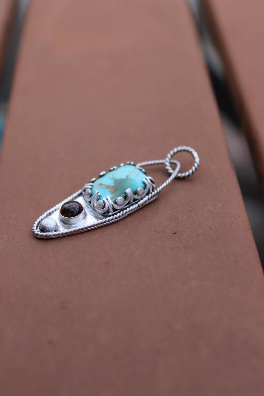 Kingman Mohave Turquoise and Citrine Sterling Silver Pendant in sterling silver for protection, grounding and positivity.