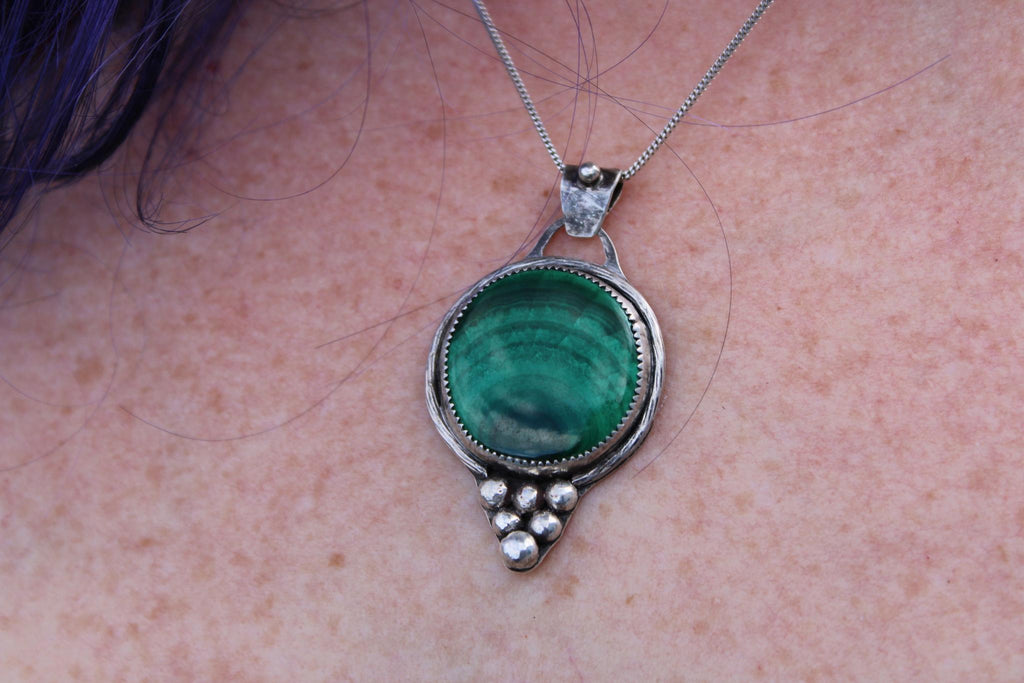 Malachite Fine & Sterling Silver Pendant | Oxidized | One of a Kind Handmade Jewelry for assistance with growth and connection to the heart chakra.