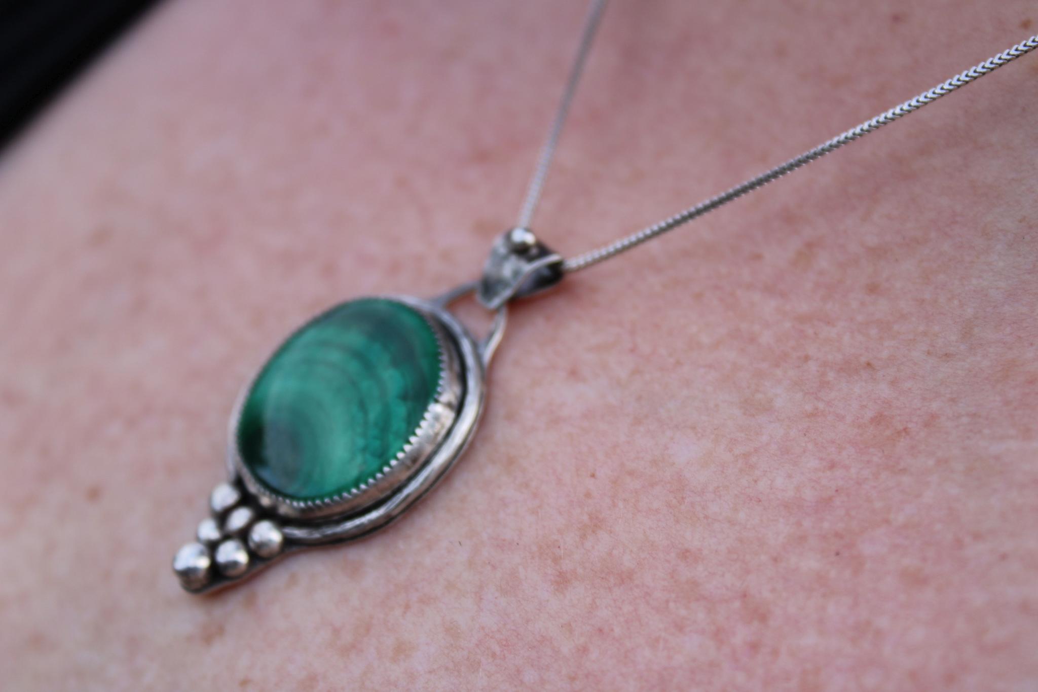 Malachite Fine & Sterling Silver Pendant | Oxidized | One of a Kind Handmade Jewelry for assistance with growth and connection to the heart chakra.