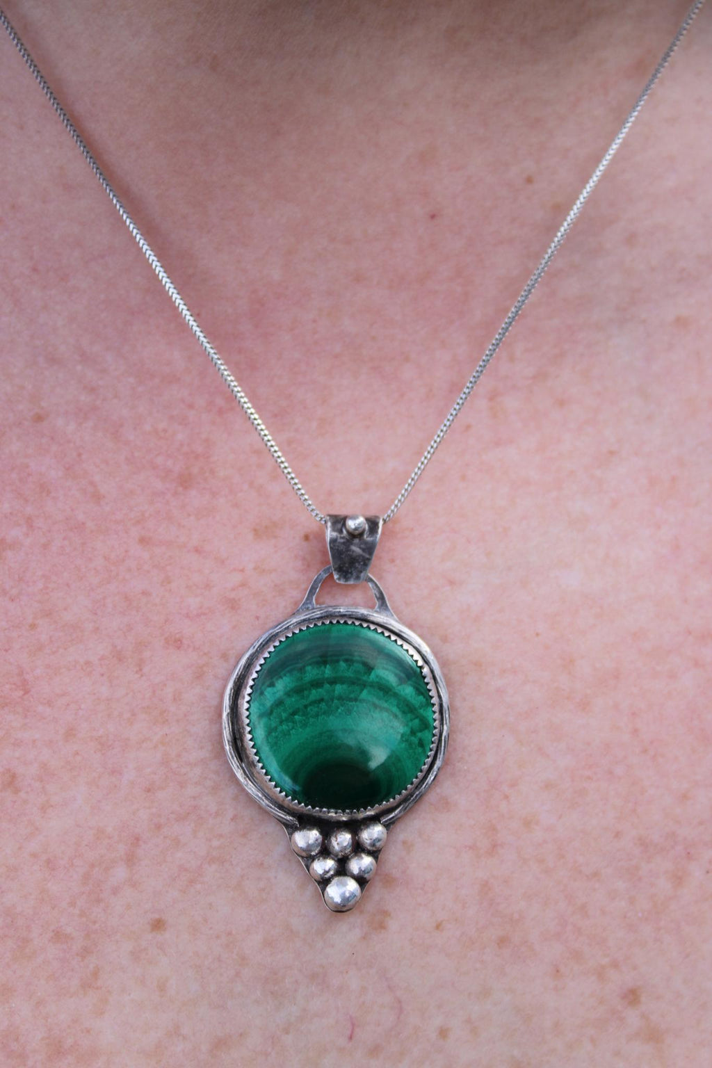 Malachite Fine & Sterling Silver Pendant | Oxidized | One of a Kind Handmade Jewelry for assistance with growth and connection to the heart chakra.