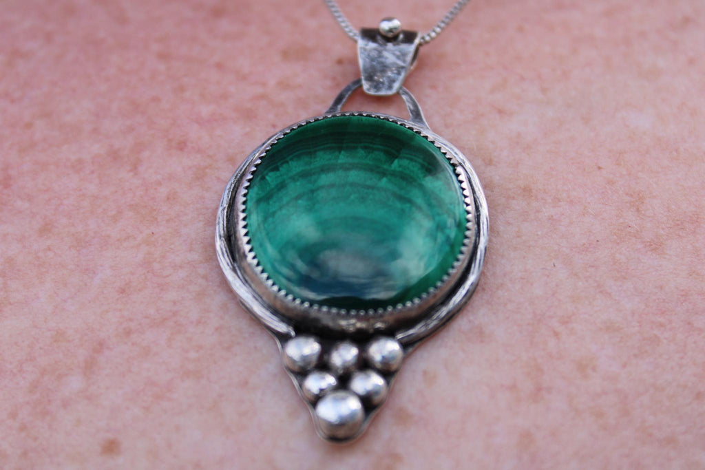 Malachite Fine & Sterling Silver Pendant | Oxidized | One of a Kind Handmade Jewelry for assistance with growth and connection to the heart chakra.