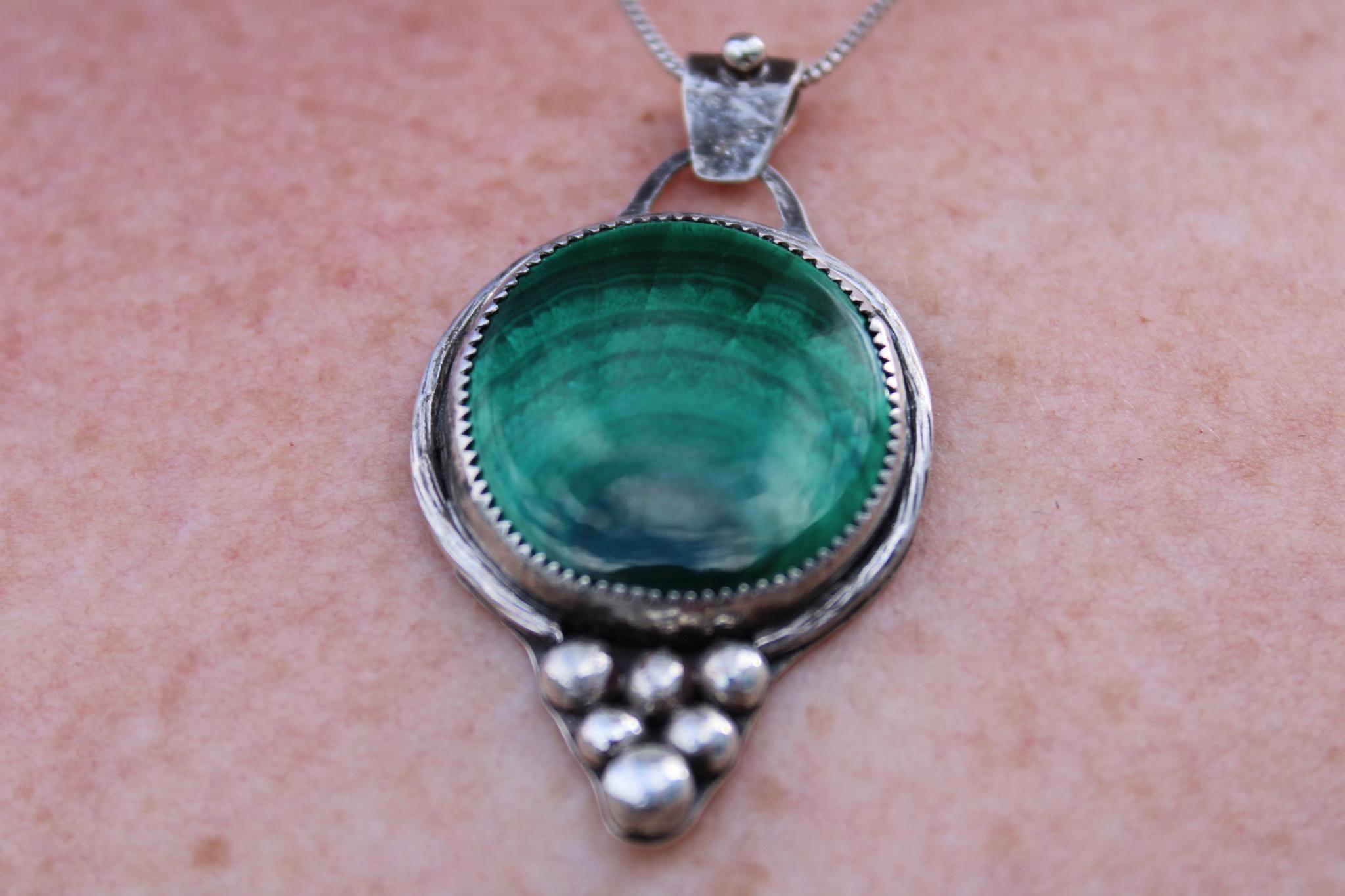 Malachite Fine & Sterling Silver Pendant | Oxidized | One of a Kind Handmade Jewelry for assistance with growth and connection to the heart chakra.