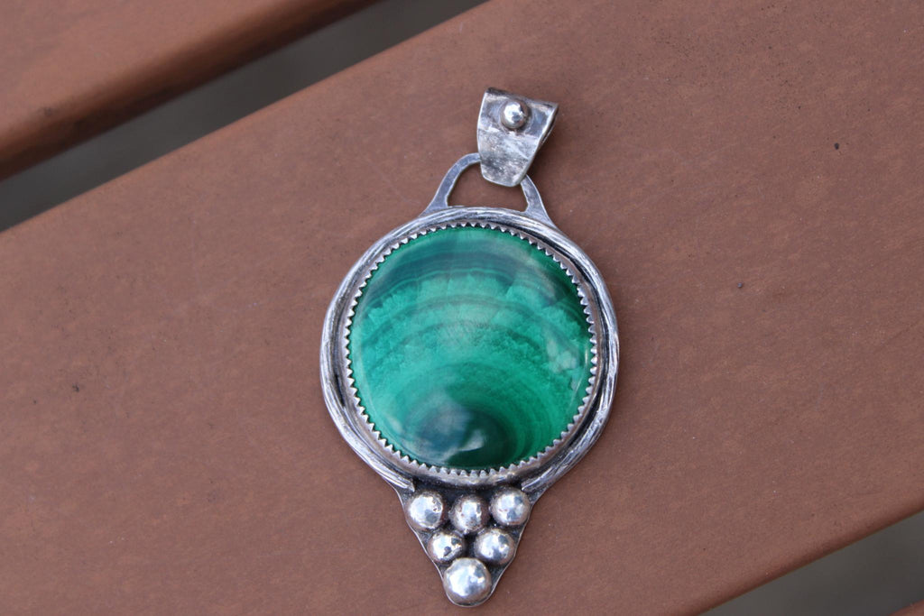 Malachite Fine & Sterling Silver Pendant | Oxidized | One of a Kind Handmade Jewelry for assistance with growth and connection to the heart chakra.