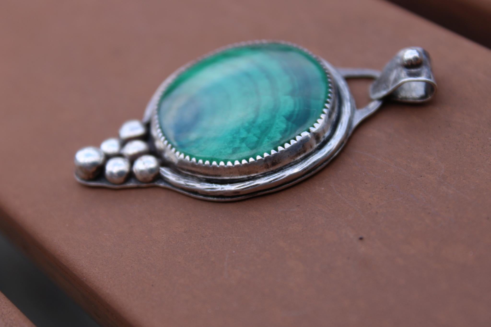 Malachite Fine & Sterling Silver Pendant | Oxidized | One of a Kind Handmade Jewelry for assistance with growth and connection to the heart chakra.