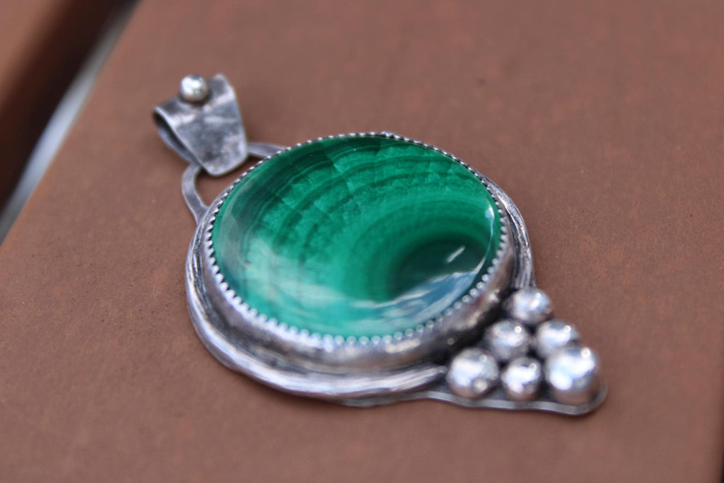 Malachite Fine & Sterling Silver Pendant | Oxidized | One of a Kind Handmade Jewelry for assistance with growth and connection to the heart chakra.