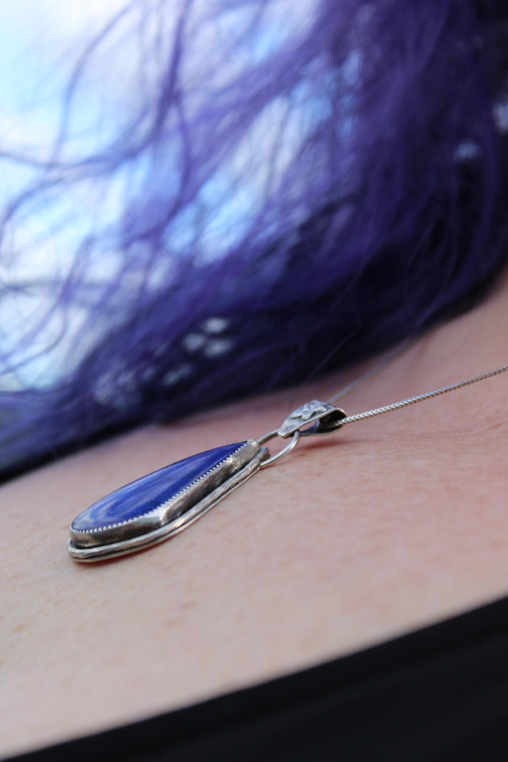 Lapis Lazuli Pendant in Fine & Sterling Silver | Oxidized Celestial Jewelry | Third Eye Throat Chakra | Boho Crystal Pendant for wisdom, truth and intuition