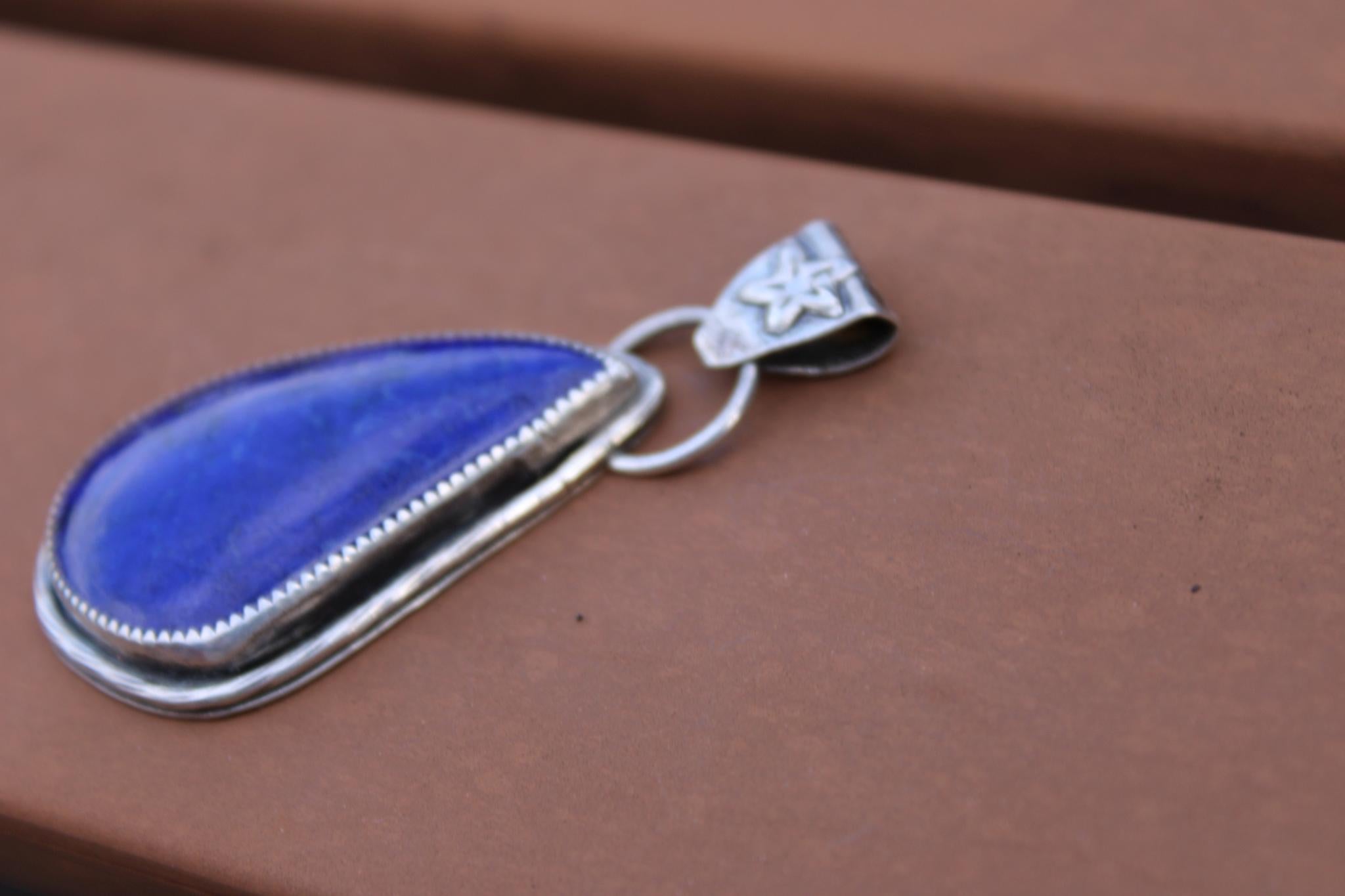Lapis Lazuli Pendant in Fine & Sterling Silver | Oxidized Celestial Jewelry | Third Eye Throat Chakra | Boho Crystal Pendant for wisdom, truth and intuition