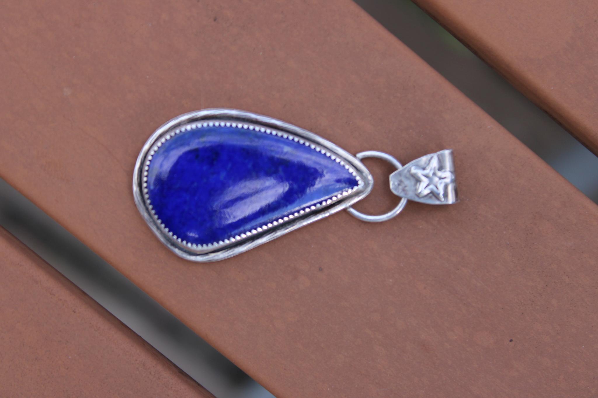 Lapis Lazuli Pendant in Fine & Sterling Silver | Oxidized Celestial Jewelry | Third Eye Throat Chakra | Boho Crystal Pendant for wisdom, truth and intuition