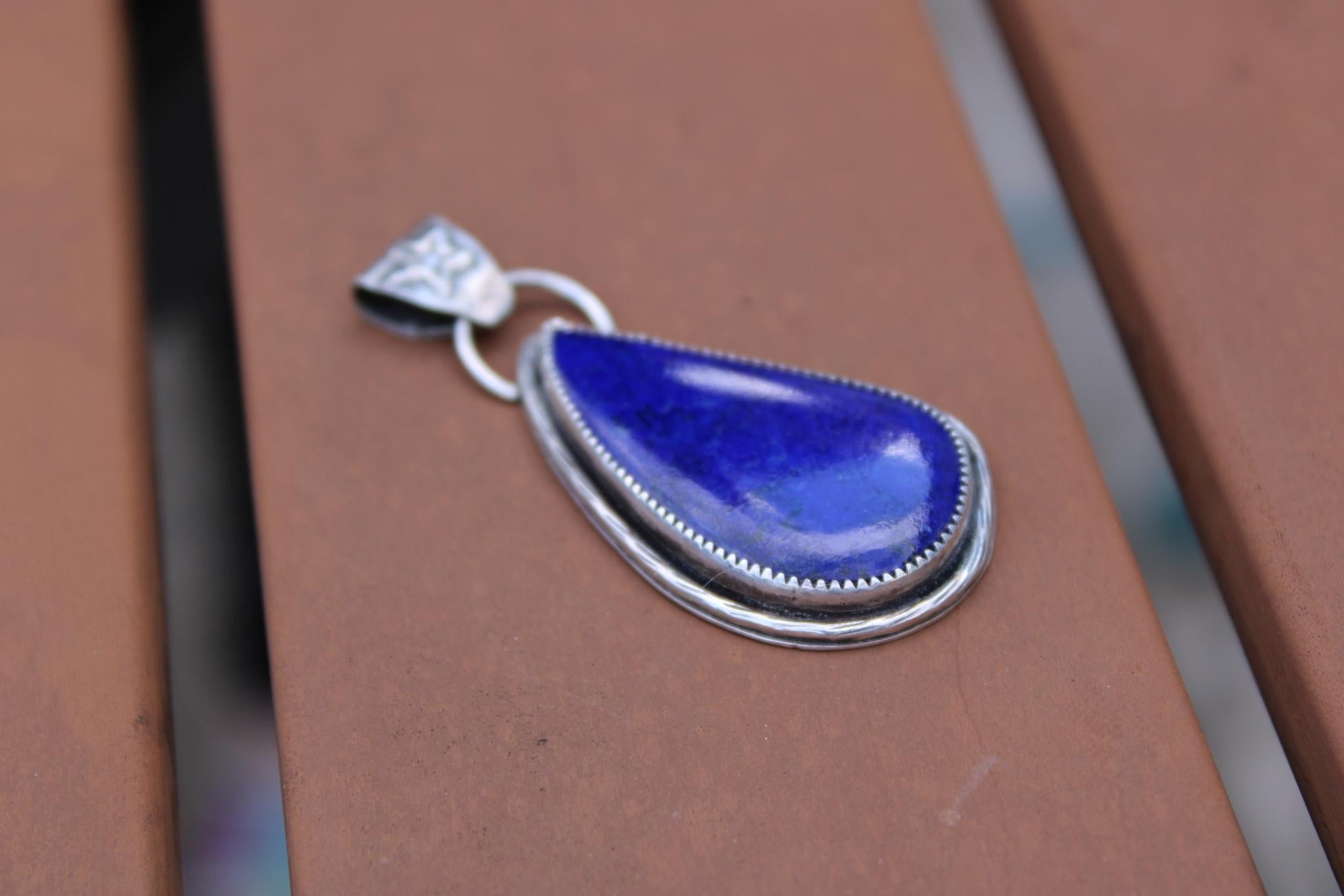Lapis Lazuli Pendant in Fine & Sterling Silver | Oxidized Celestial Jewelry | Third Eye Throat Chakra | Boho Crystal Pendant for wisdom, truth and intuition