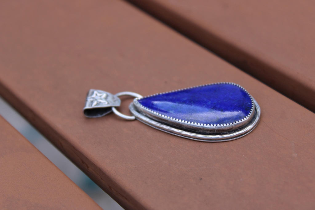 Lapis Lazuli Pendant in Fine & Sterling Silver | Oxidized Celestial Jewelry | Third Eye Throat Chakra | Boho Crystal Pendant for wisdom, truth and intuition