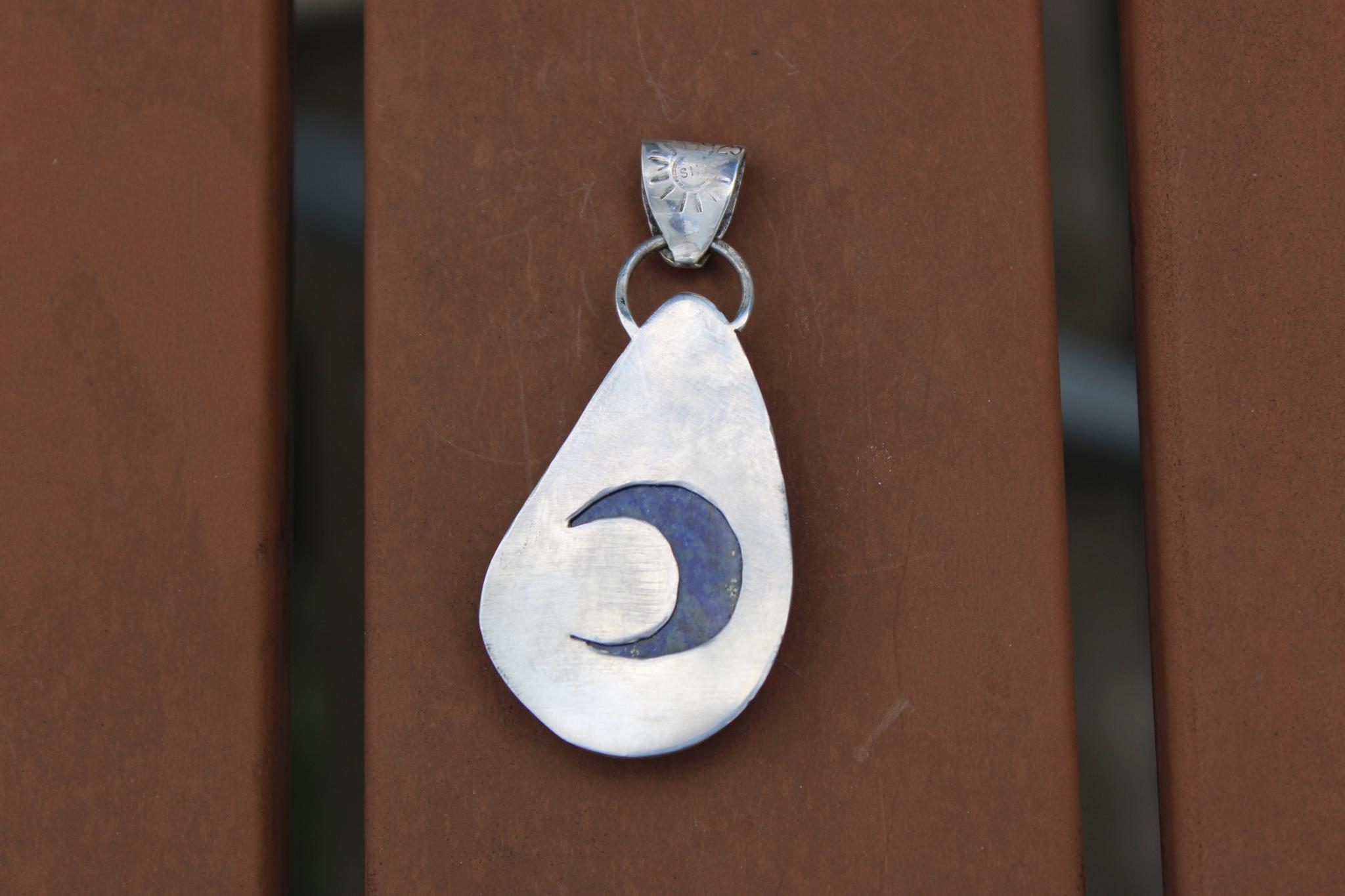 Lapis Lazuli Pendant in Fine & Sterling Silver | Oxidized Celestial Jewelry | Third Eye Throat Chakra | Boho Crystal Pendant for wisdom, truth and intuition