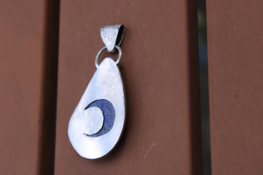 Lapis Lazuli Pendant in Fine & Sterling Silver | Oxidized Celestial Jewelry | Third Eye Throat Chakra | Boho Crystal Pendant for wisdom, truth and intuition