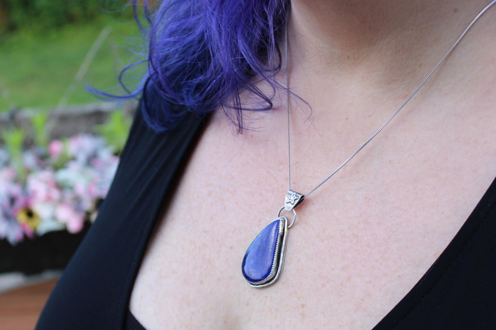 Lapis Lazuli Pendant in Fine & Sterling Silver | Oxidized Celestial Jewelry | Third Eye Throat Chakra | Boho Crystal Pendant for wisdom, truth and intuition