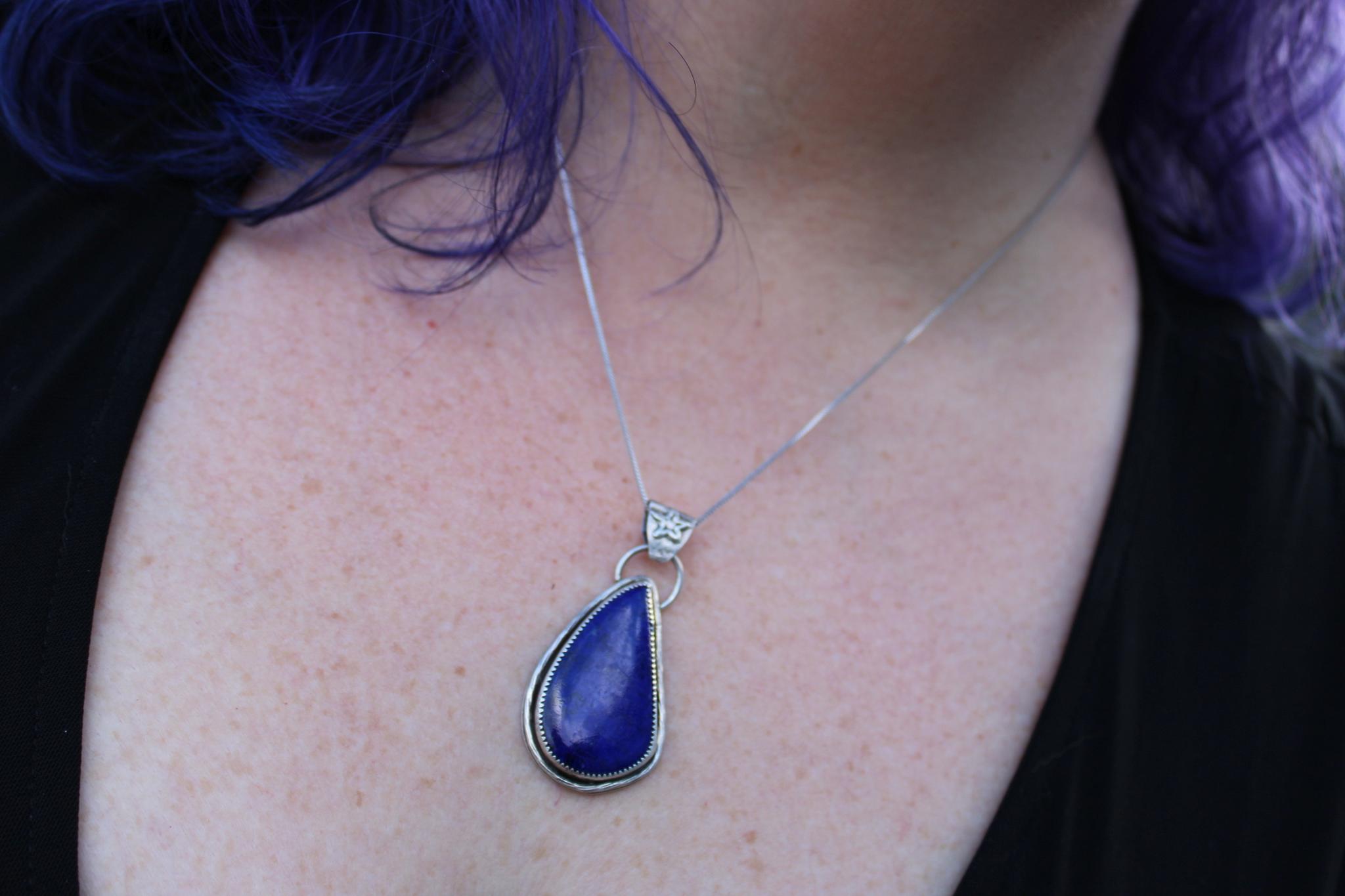 Lapis Lazuli Pendant in Fine & Sterling Silver | Oxidized Celestial Jewelry | Third Eye Throat Chakra | Boho Crystal Pendant for wisdom, truth and intuition