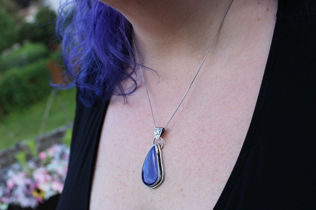 Lapis Lazuli Pendant in Fine & Sterling Silver | Oxidized Celestial Jewelry | Third Eye Throat Chakra | Boho Crystal Pendant for wisdom, truth and intuition