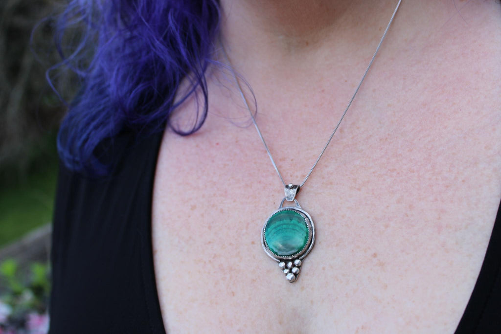 Malachite Fine & Sterling Silver Pendant | Oxidized | One of a Kind Handmade Jewelry for assistance with growth and connection to the heart chakra.