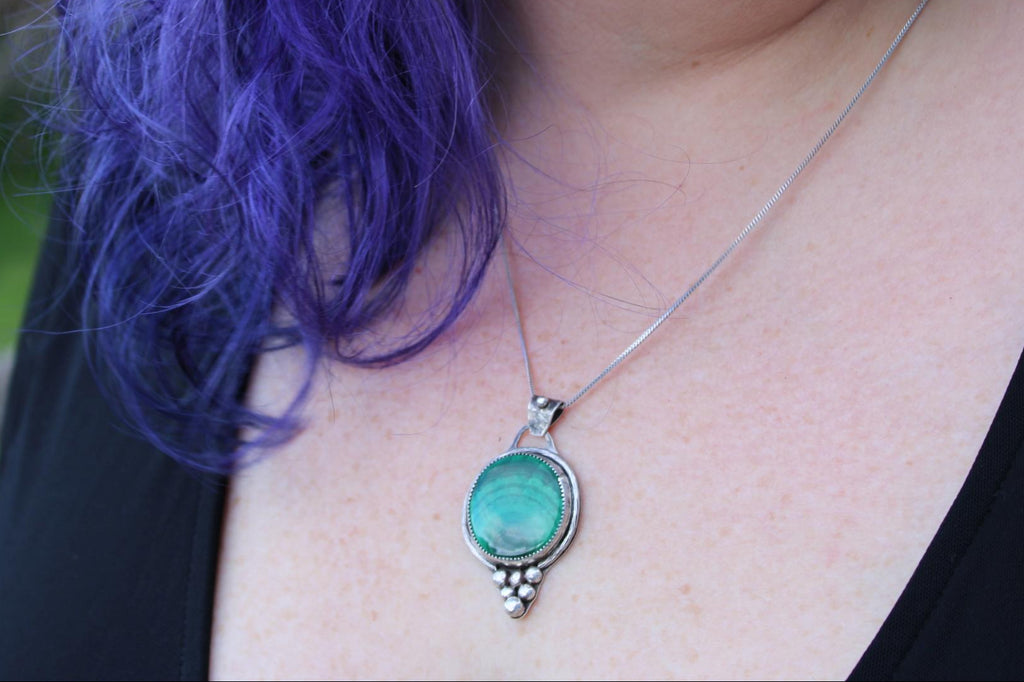 Malachite and silver one of a kind round pendant