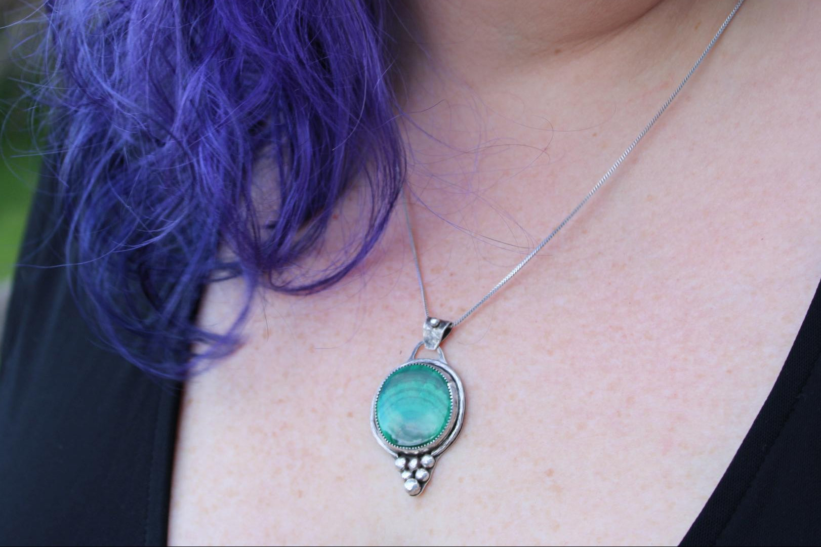 Malachite and silver one of a kind round pendant