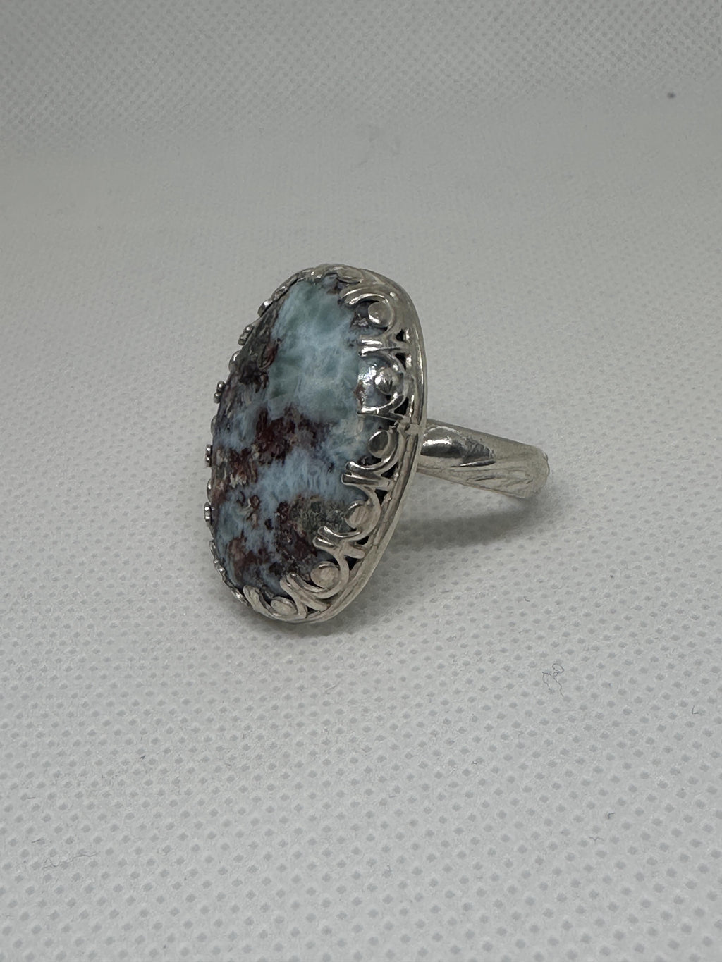 Natural Larimar Gemstone Oval Statement Ring in Sterling Silver Size 9.5 for inner peace and to soothe anxiety