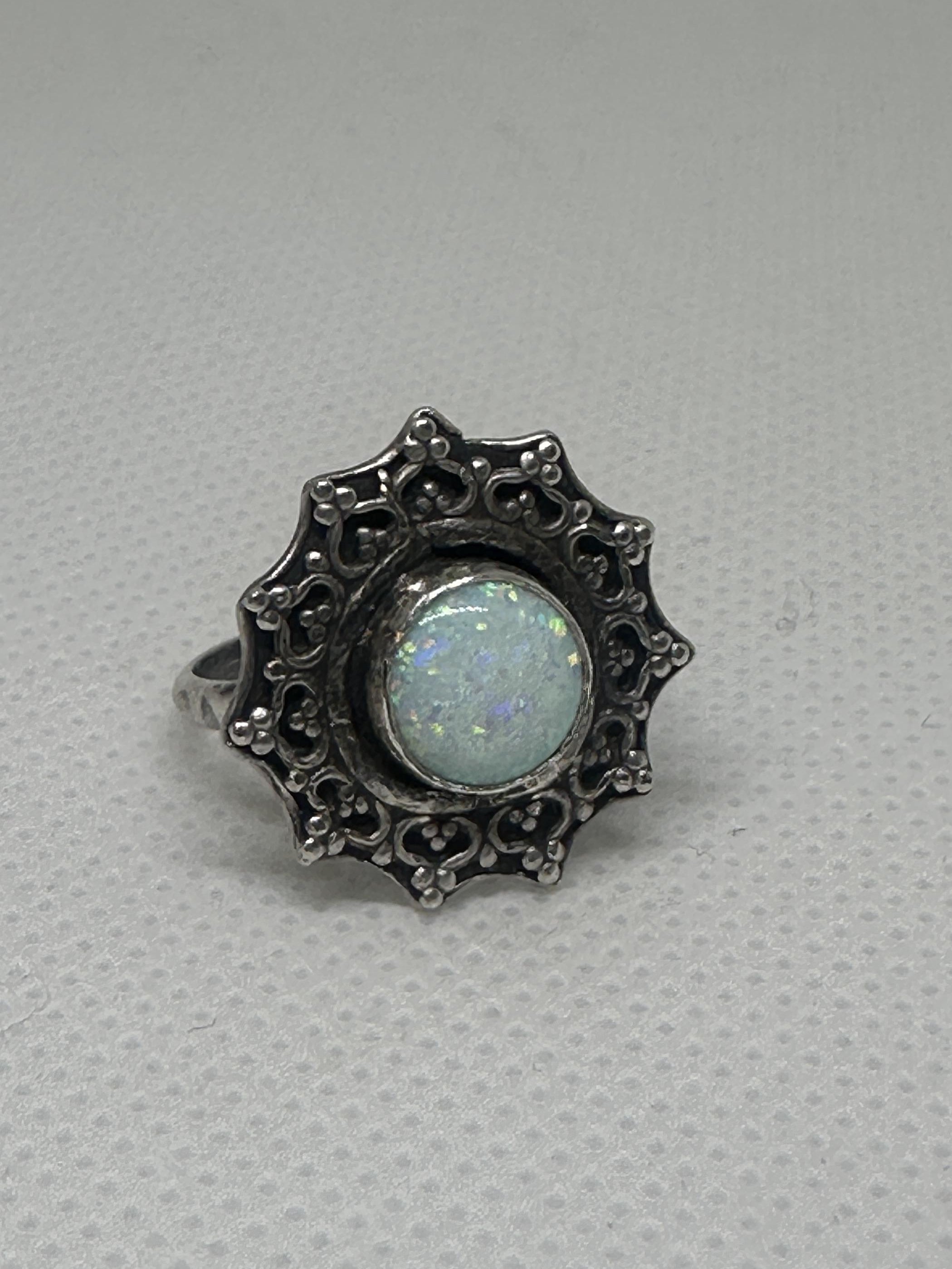 Kyocera White Opal Sterling and Fine Silver Flower Ring size 5.5 | Handcrafted Filigree Statement Ring | Artisan Boho Ring for Inspiration & Transformation.