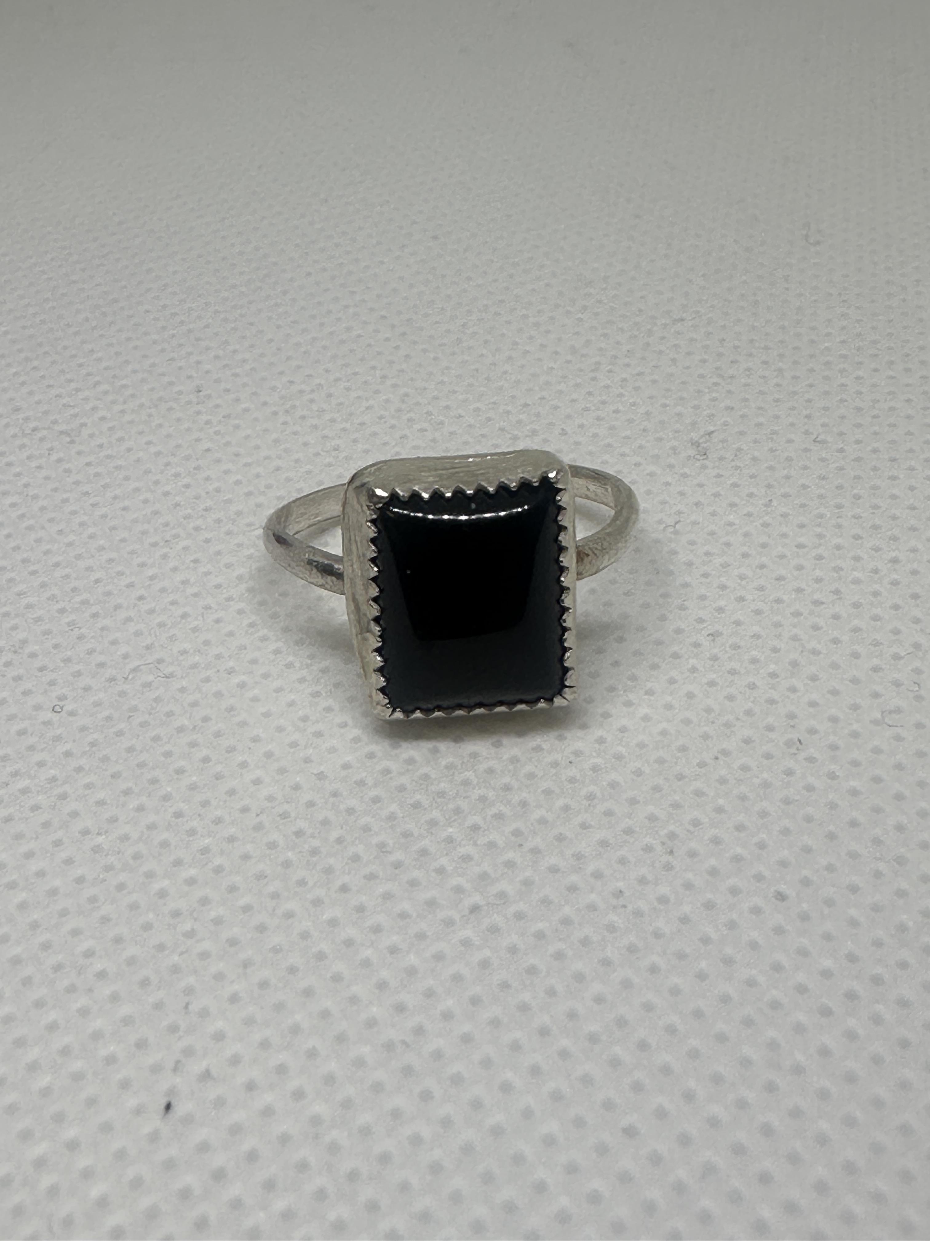 Black Onyx Simple Protection Ring in Sterling Silver Size 8
