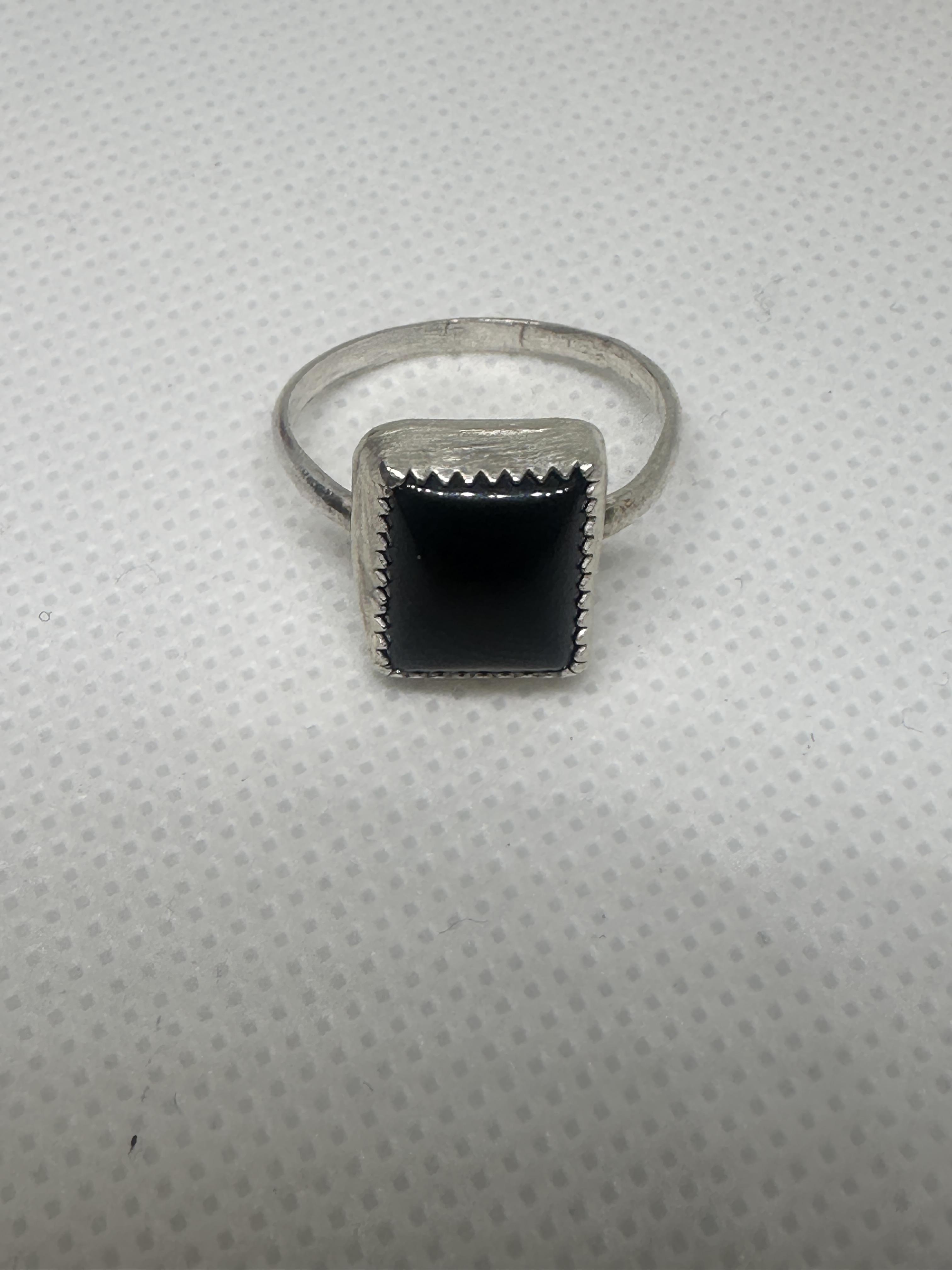 Black Onyx Simple Protection Ring in Sterling Silver Size 8