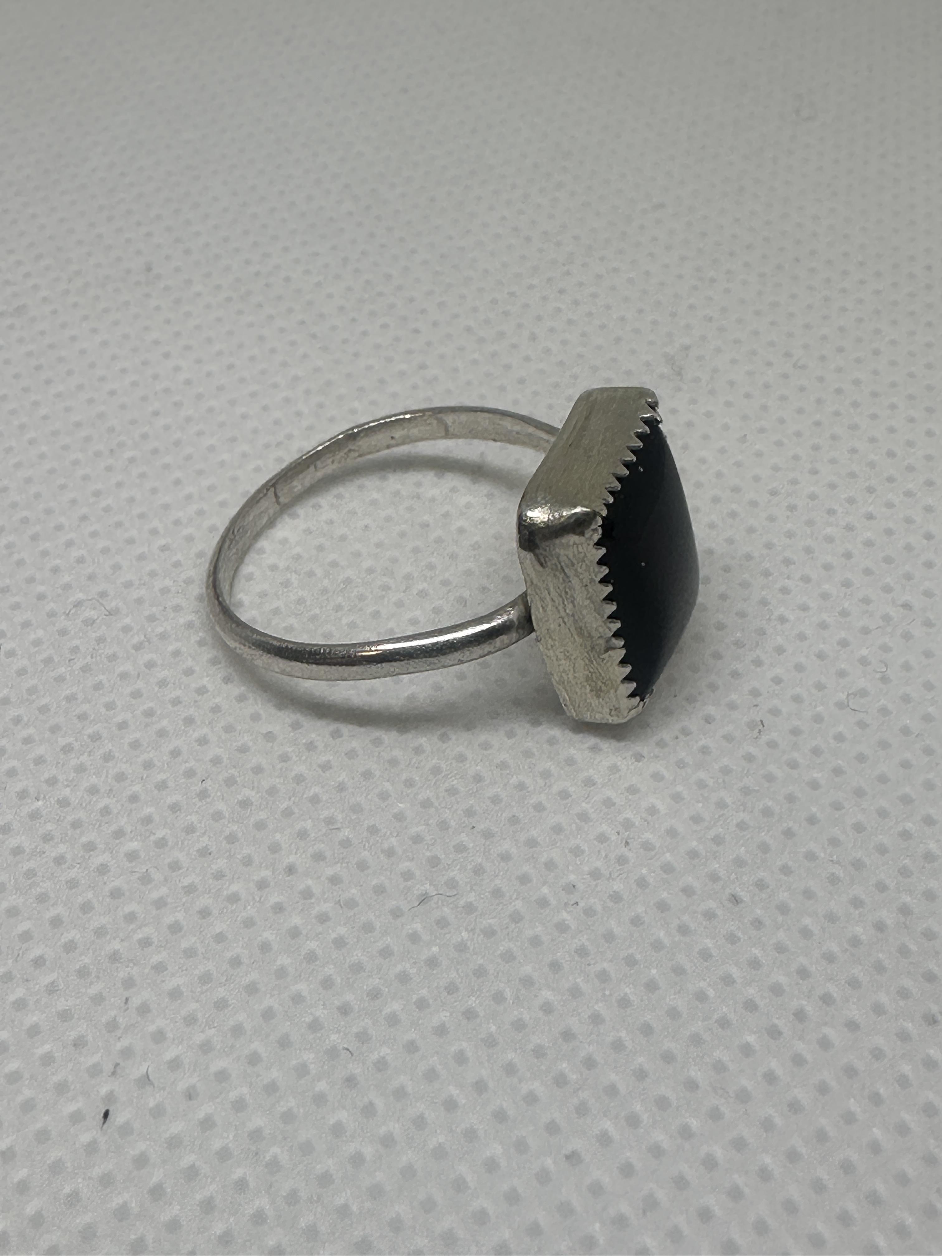 Black Onyx Simple Protection Ring in Sterling Silver Size 8