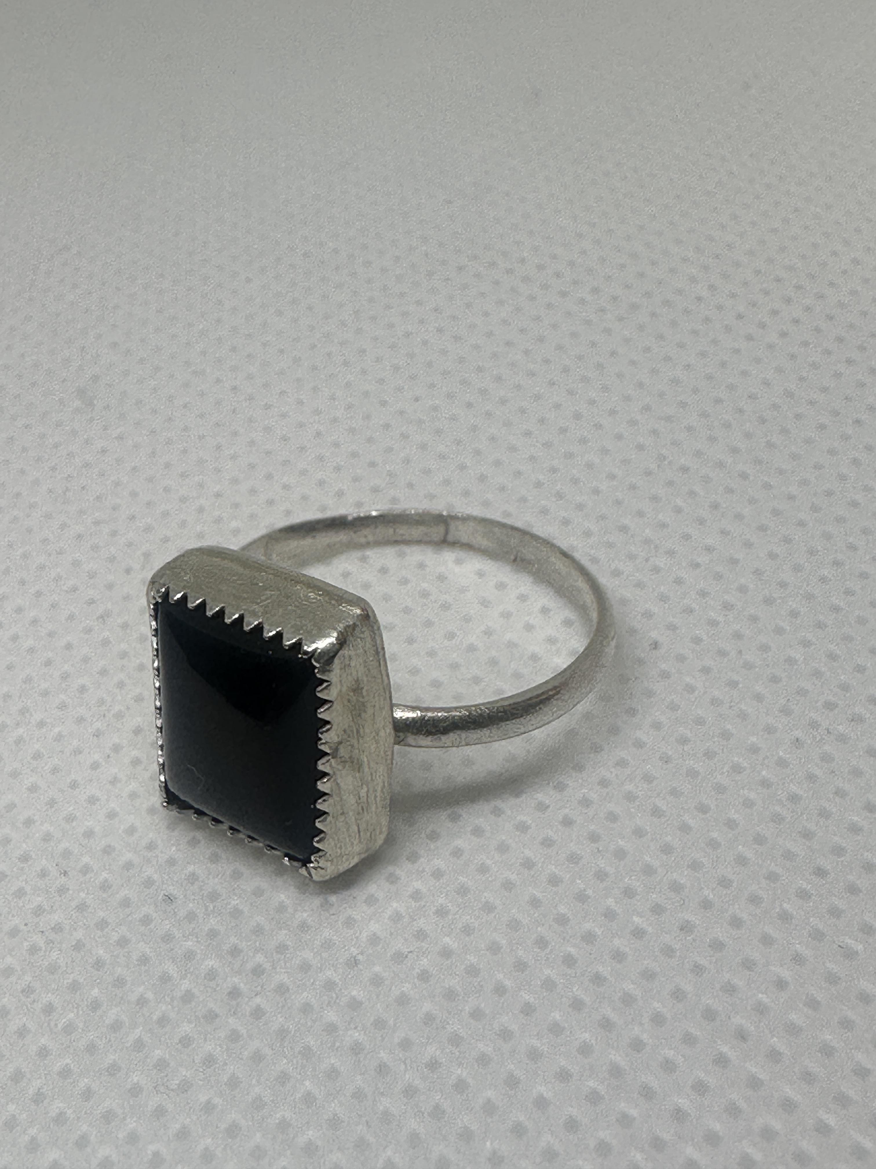 Black Onyx Simple Protection Ring in Sterling Silver Size 8