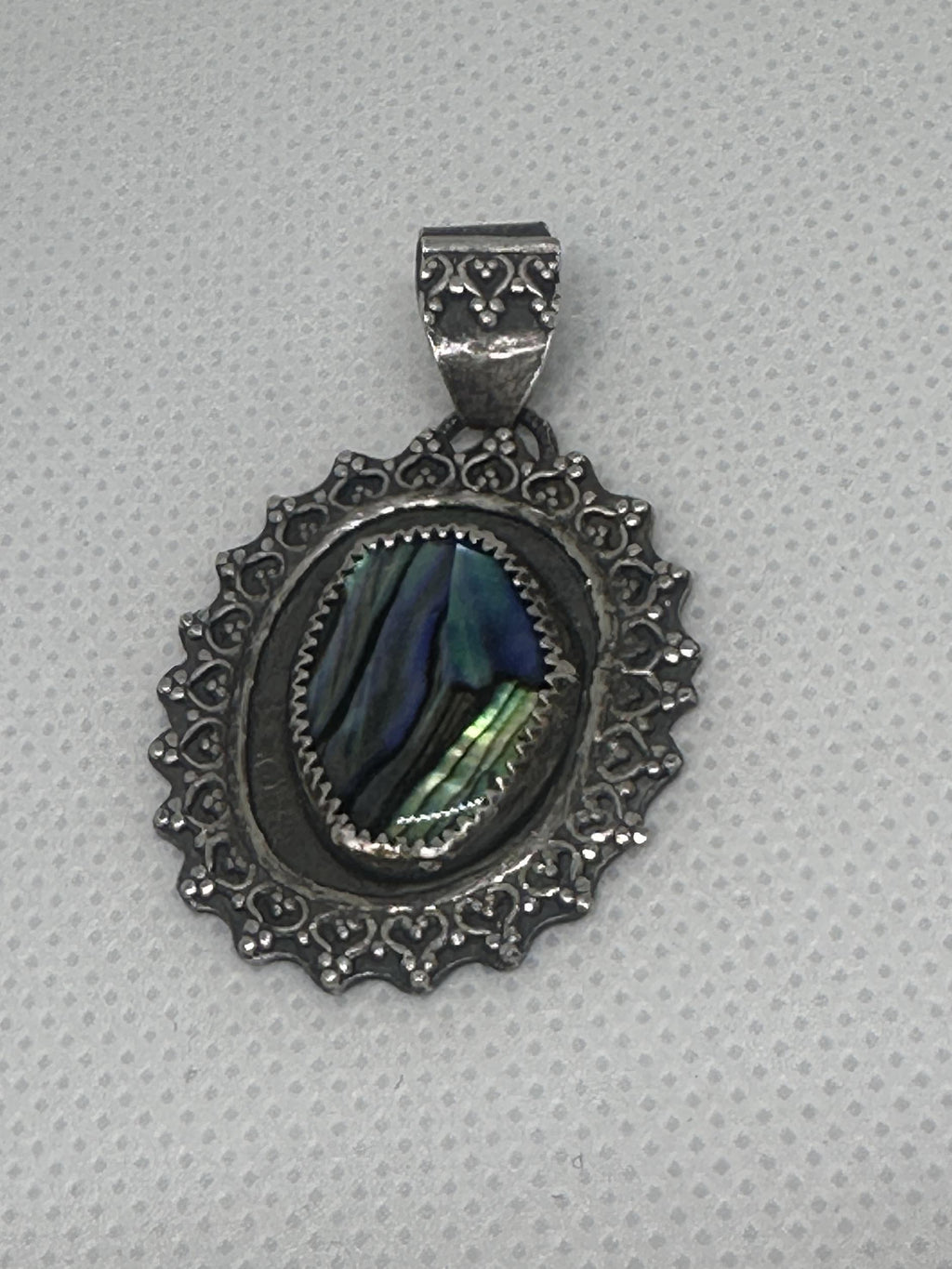 Abalone Shell Oval Flower Pendant in Antiqued Sterling Silver (925) One-of-a-kind artisan piece - for wisdom and healing