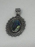 Abalone Shell Oval Flower Pendant in Antiqued Sterling Silver (925) One-of-a-kind artisan piece - for wisdom and healing