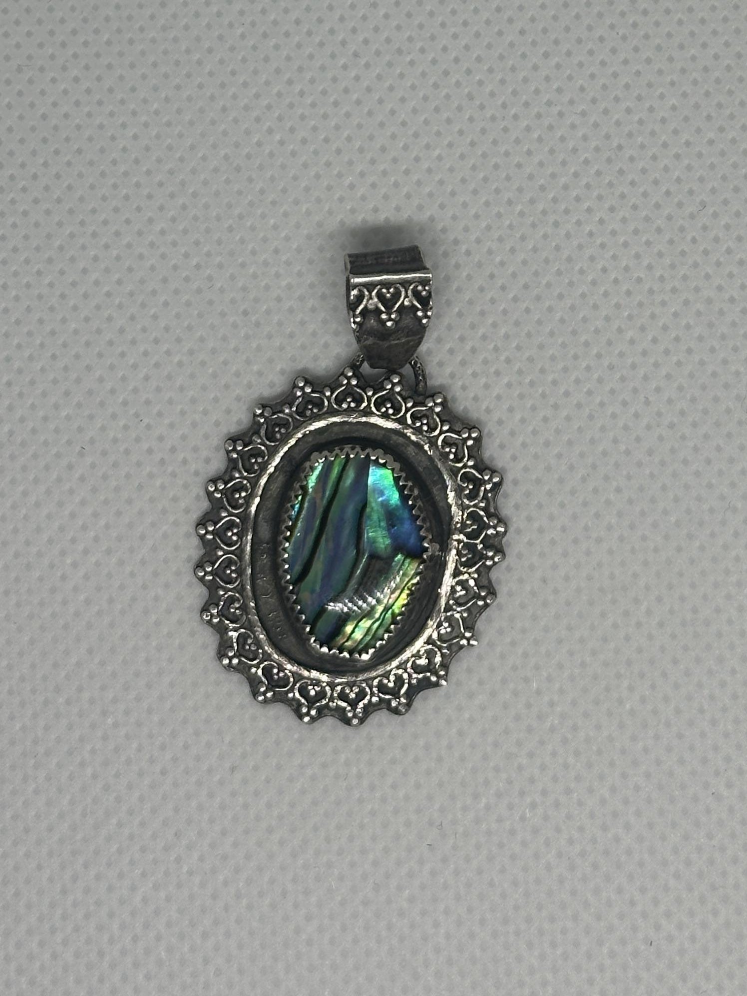 Abalone Shell Oval Flower Pendant in Antiqued Sterling Silver (925) One-of-a-kind artisan piece - for wisdom and healing