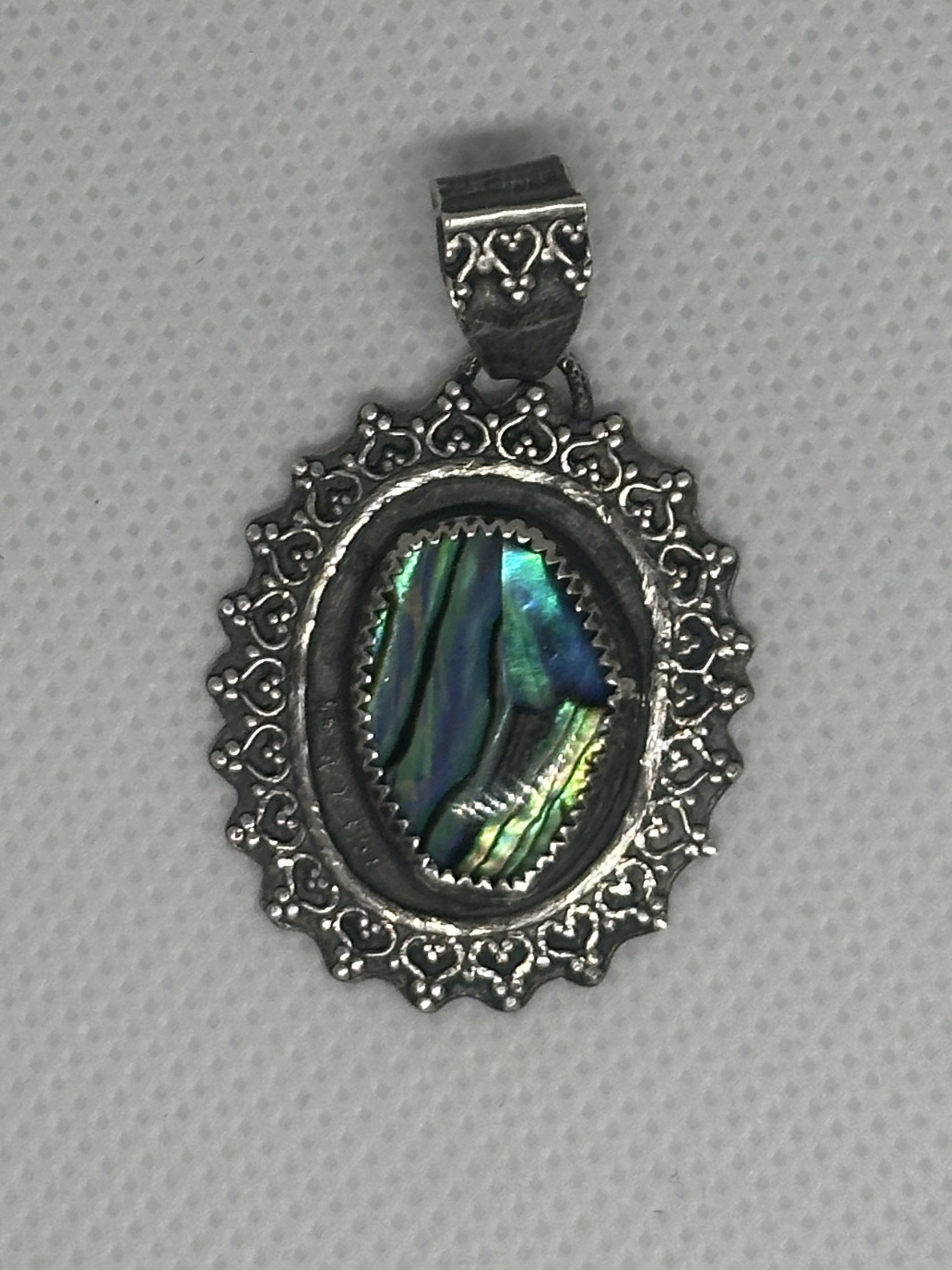 Abalone Shell Oval Flower Pendant in Antiqued Sterling Silver (925) One-of-a-kind artisan piece - for wisdom and healing
