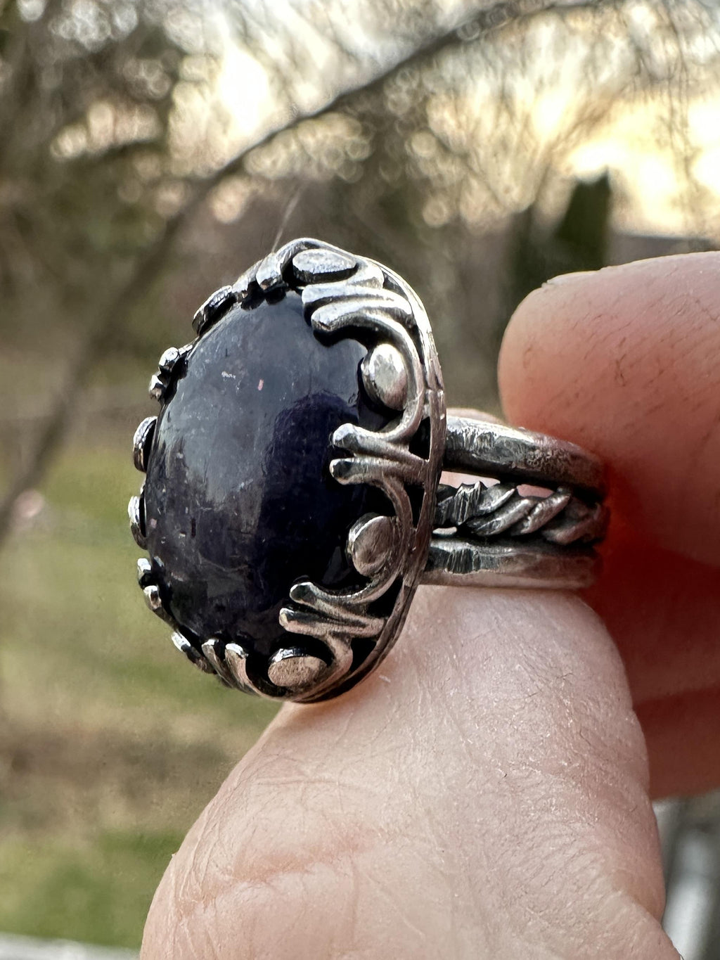 Iolite Oval Sterling Silver Artisan Ring - Size 7.5 - One of a kind to assist with inner vision and clarity