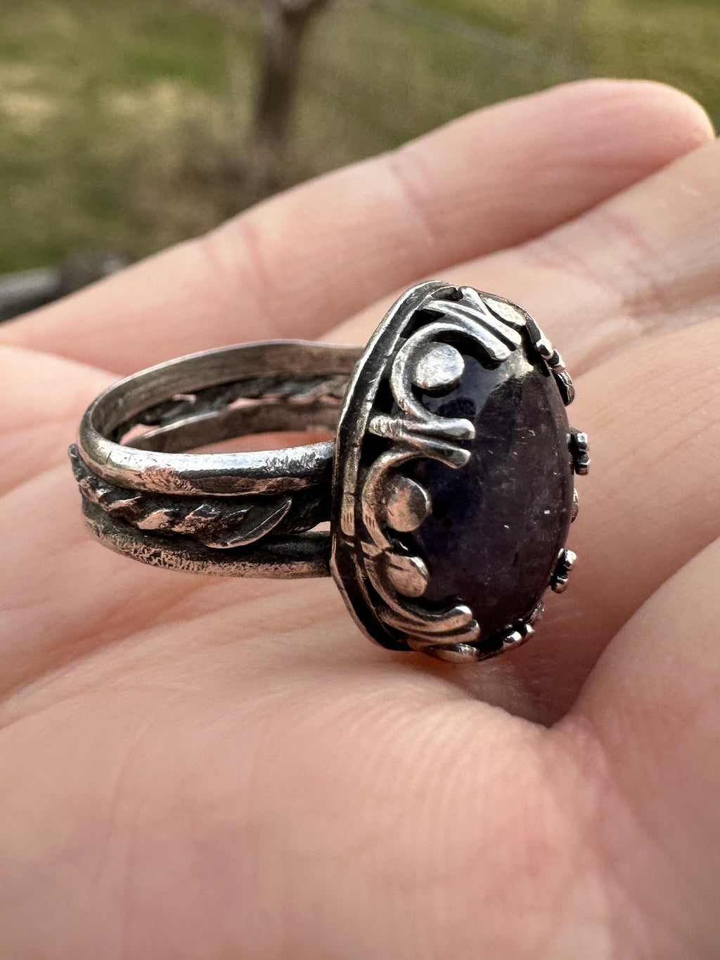Iolite Oval Sterling Silver Artisan Ring - Size 7.5 - One of a kind to assist with inner vision and clarity