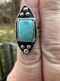 Mohave Turquoise & Sterling Silver Artisan Statement Ring, Size 8.5 for protection, healing and intuition