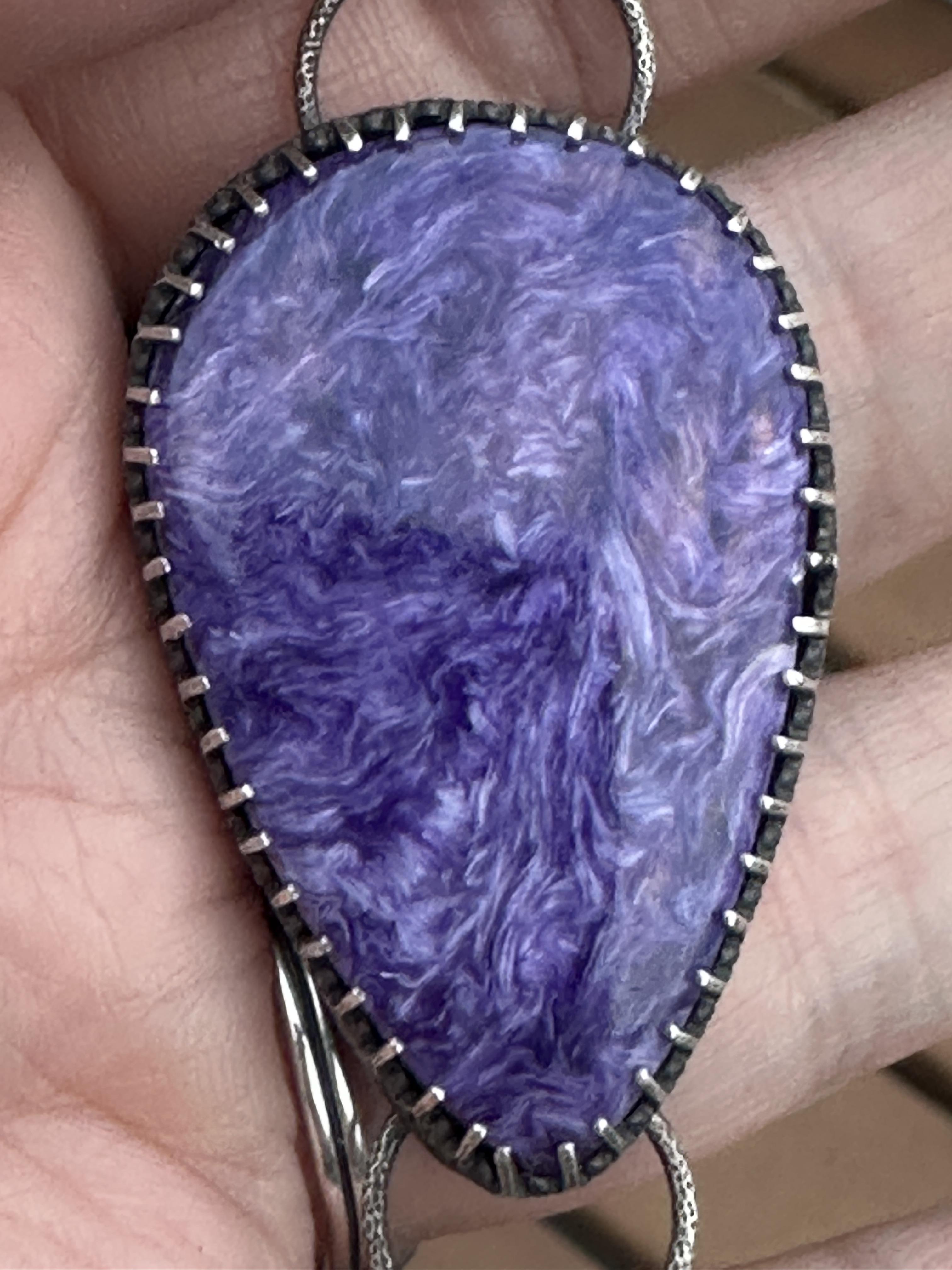 Charoite and Labradorite Sterling & Fine Silver Dangle Artisan Statement Pendant - One-of-a-kind for courage and intuition.